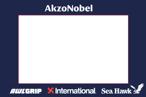 AkzoNobel navy blue photo booth frame featuring Awlgrip, International, and Sea Hawk brand logos.
