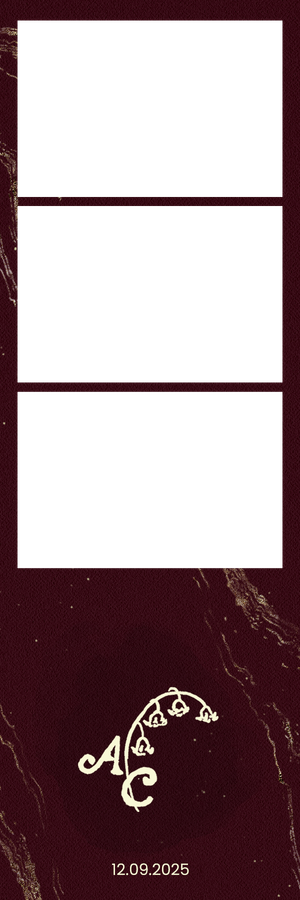 Elegant dark burgundy marble wedding photo booth strip template with floral monogram AC dated 12.09.2025.