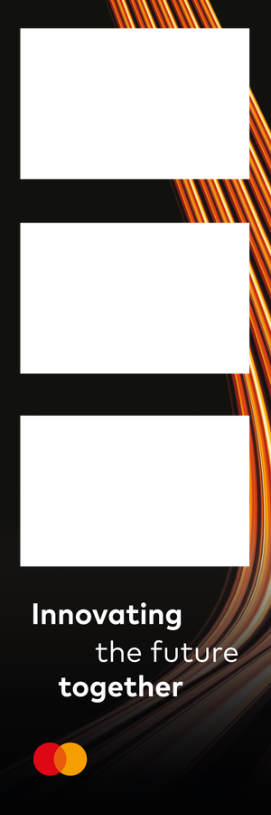Mastercard Innovating the Future Together black photo booth strip with orange light streak design.