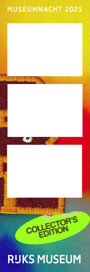 Rijks Museum Museumnacht 2025 Collector's Edition photo booth strip with three frames on colorful textile background.