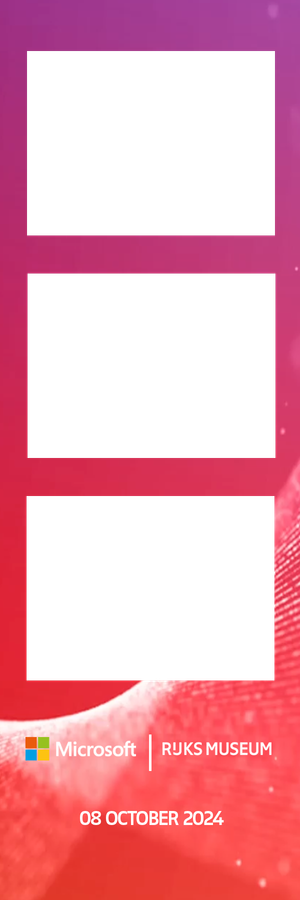 Microsoft and Rijksmuseum October 8 2024 photo booth strip with pink to red gradient background.