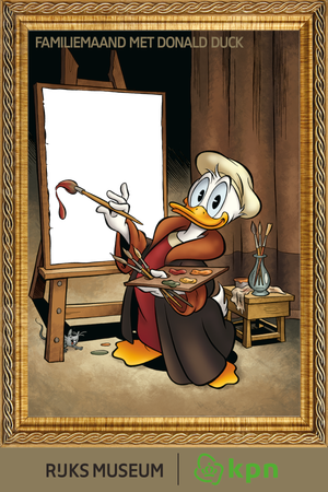 KPN Rijksmuseum Donald Duck as Renaissance painter photo booth frame for family month event.