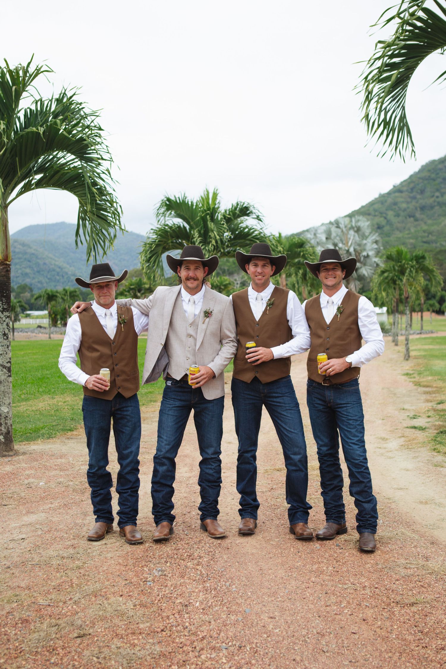 Groomsmen with arms around eachother at Port Douglas Country Wedding