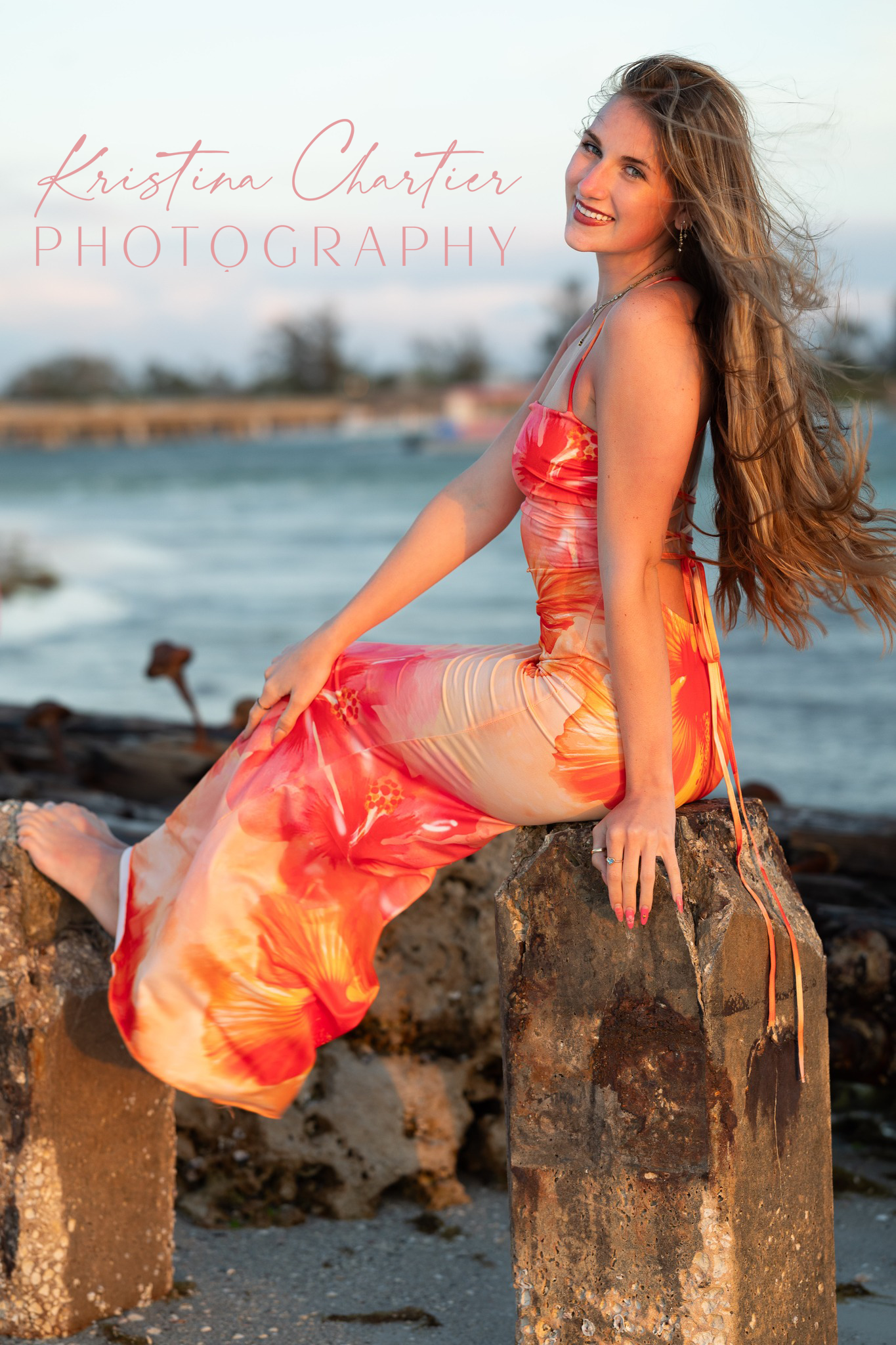 Portrait series showing joyful expressions and blonde hair against a soft blurred outdoor background.