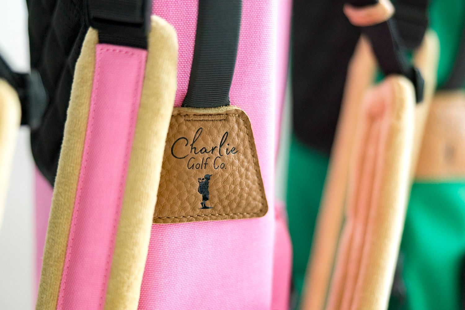 Charlie golf co junior bag pink detail logo product shot