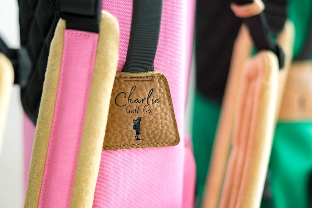Charlie golf co junior bag pink detail logo product shot