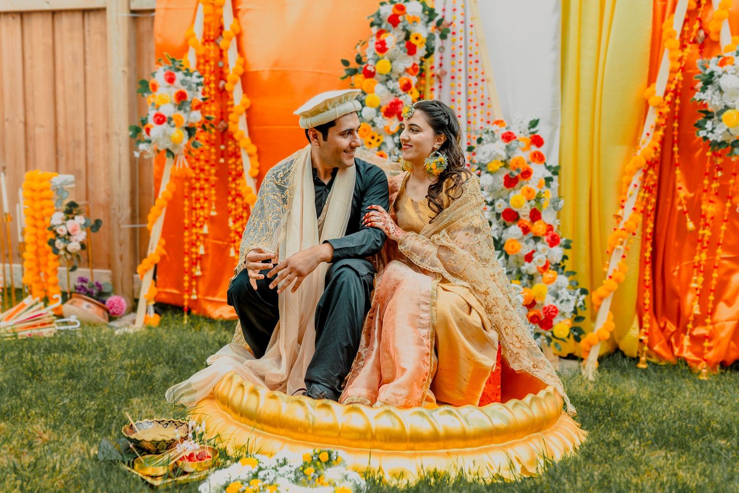 Colourful pre-wedding portraits during Haldi celebration
