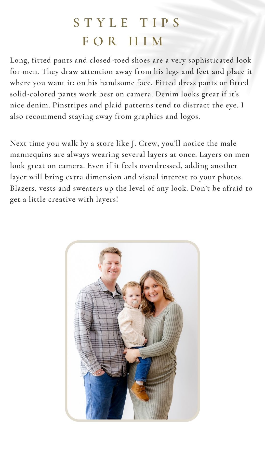 A couple poses together in coordinated casual outfits with grey and blue tones for a photography style guide.