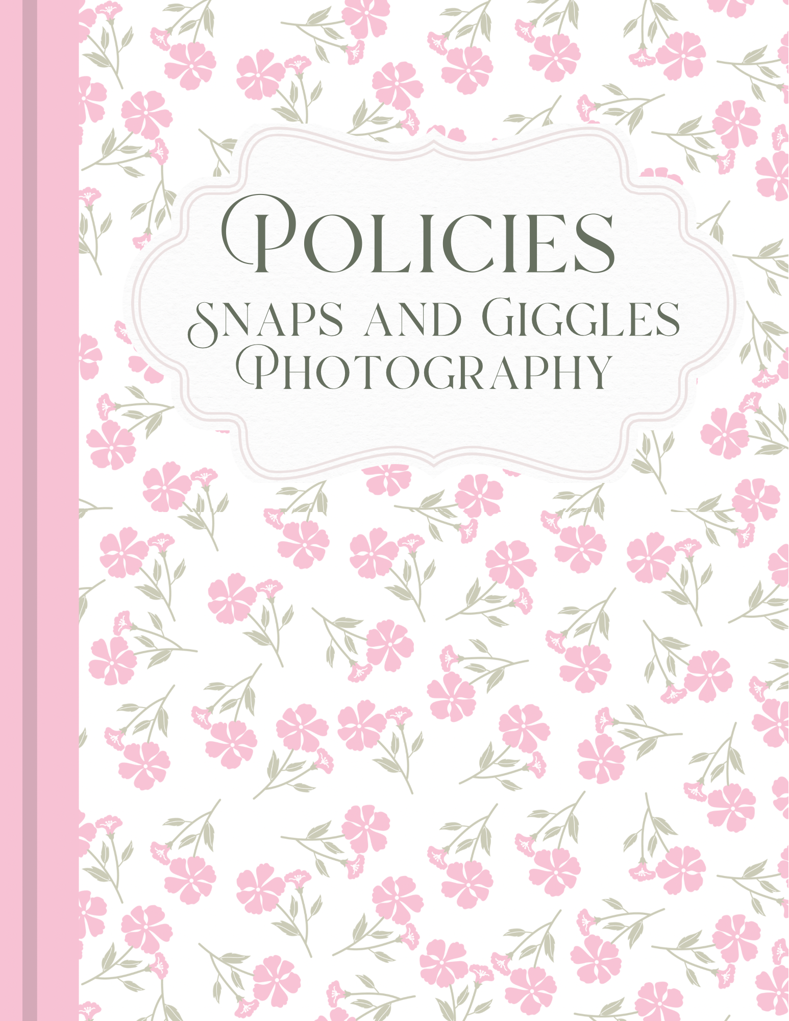 Decorative pink floral pattern background with elegant text layout for photography business policies.