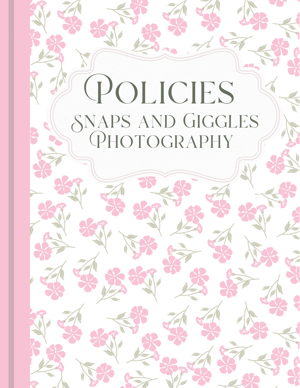 Decorative pink floral pattern background with elegant text layout for photography business policies.