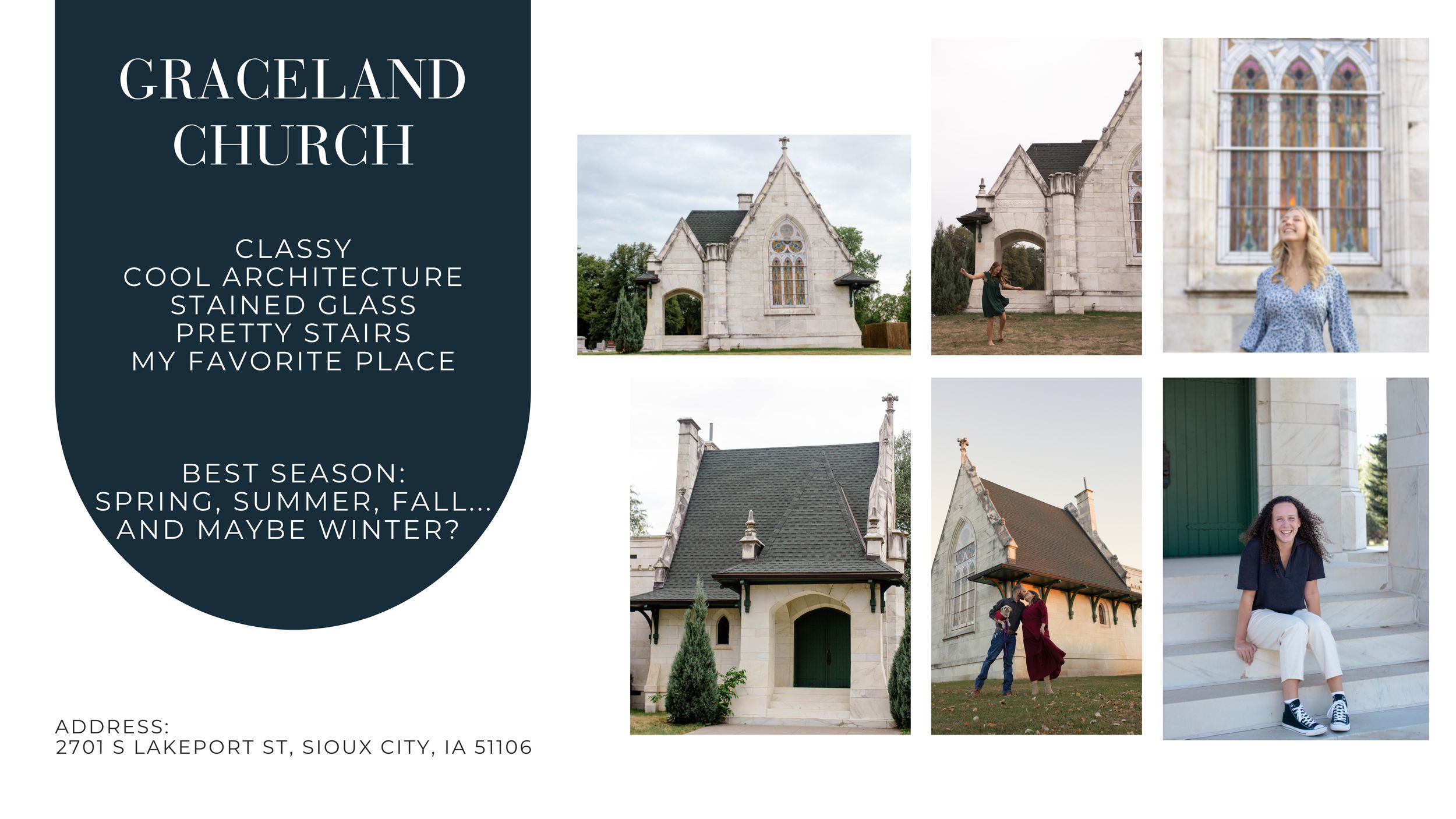 Graceland Church in Sioux City Iowa showcasing cool architecture stained glass and pretty stairs.