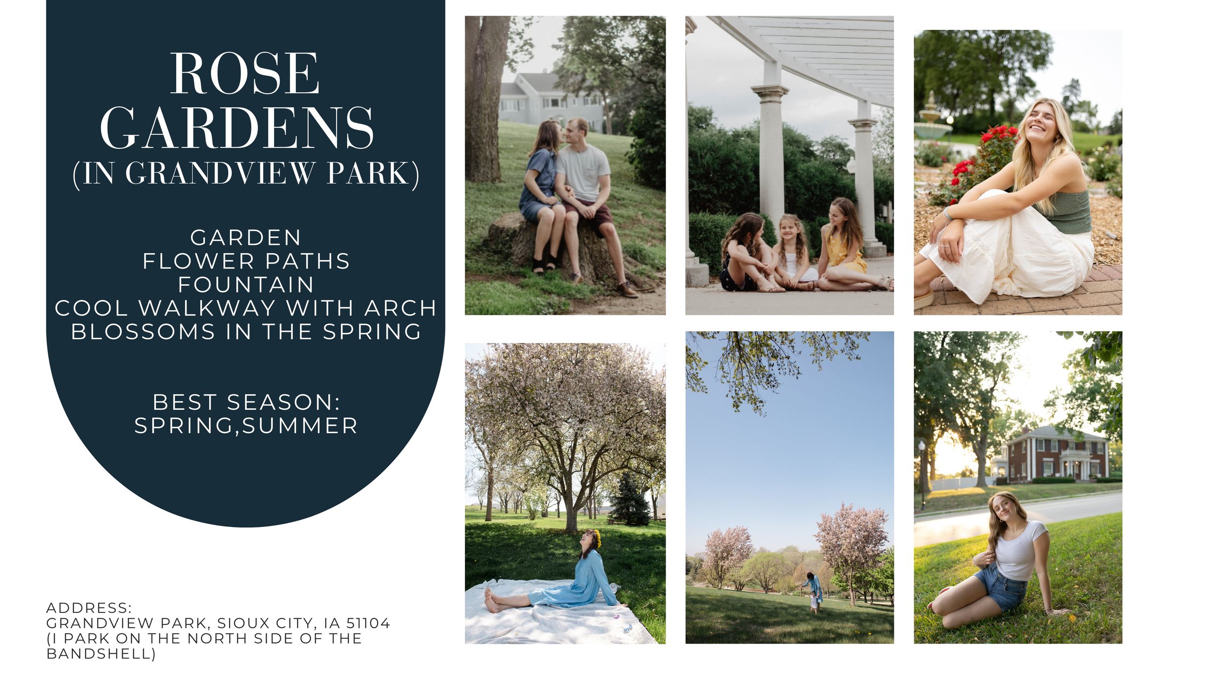 Rose Gardens in Grandview Park Sioux City featuring flower paths and arch blossoms in spring.