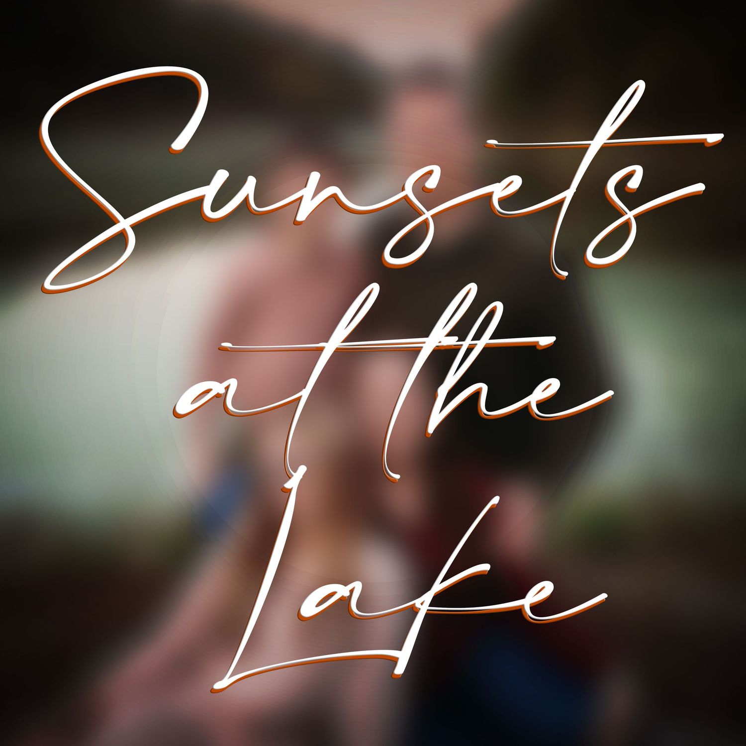 Artistic text overlay about sunsets at the lake with blurred natural background.