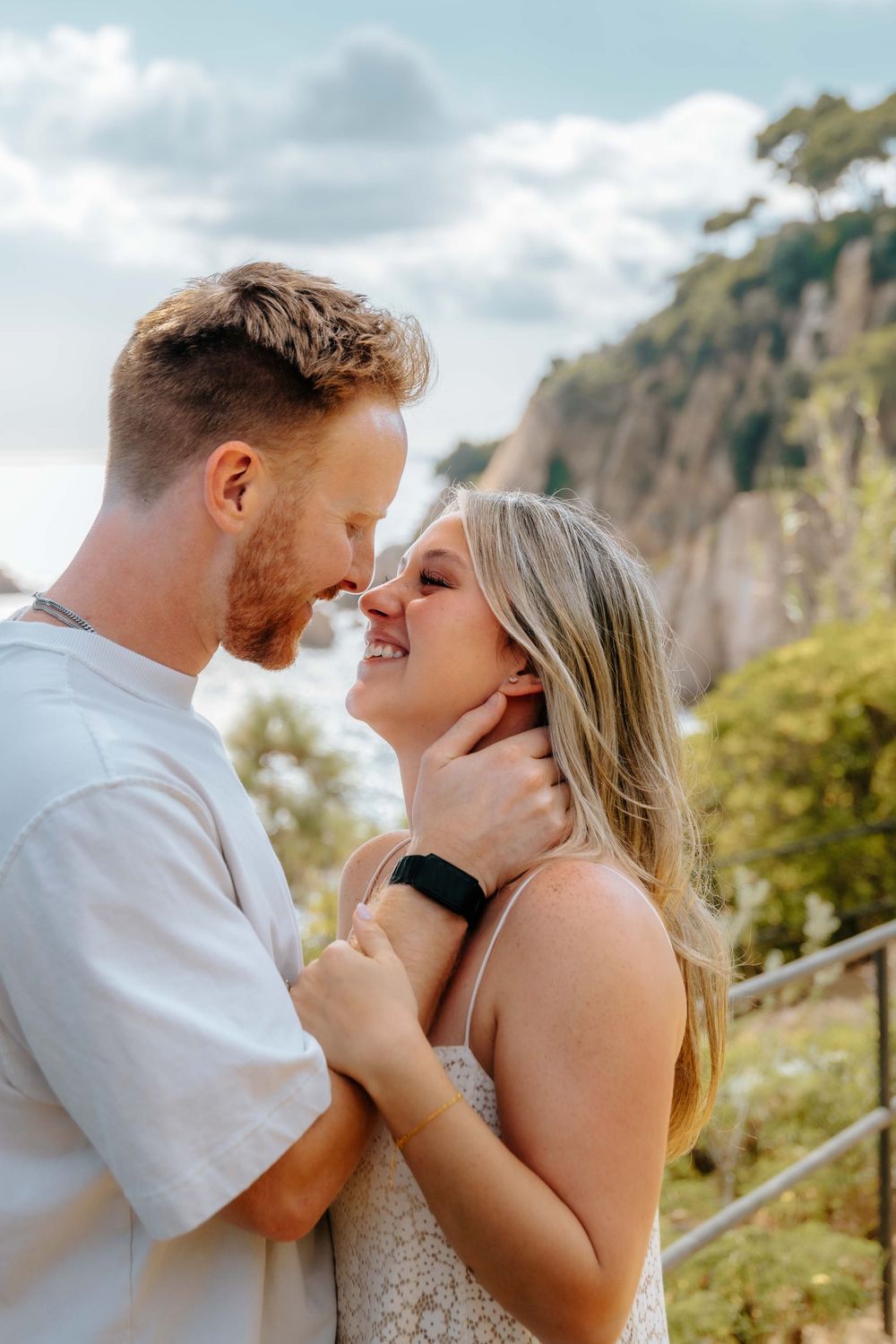 Candid Barcelona photographer capturing a road trip engagement session.