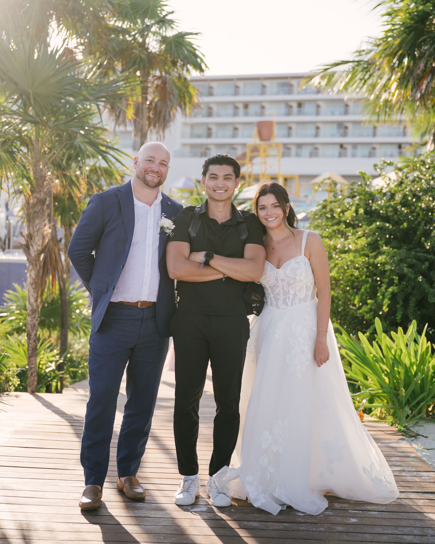 Phil with Bride and Groom right after the ceremony. Destination wedding in Mexico Cancun. Riviera Resort