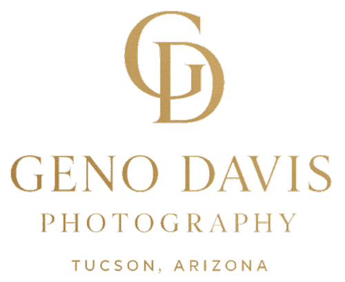 Gold monogram logo design for Geno Davis Photography business based in Tucson, Arizona.