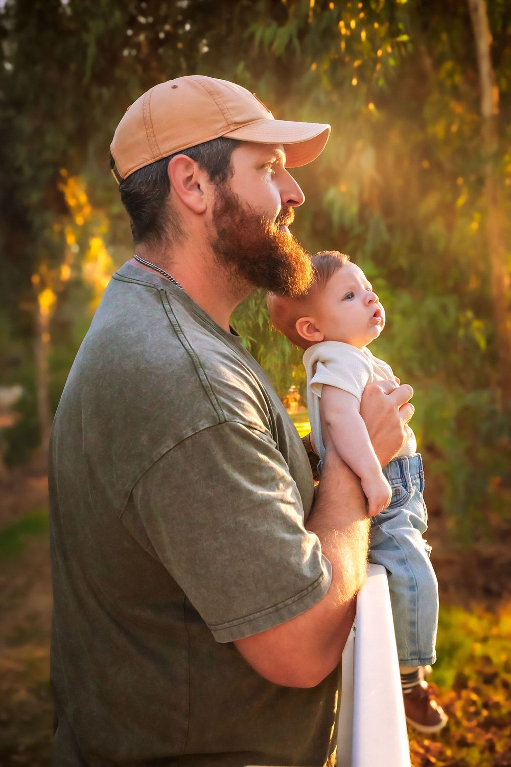 Parents embracing with their children during a sunset fall family session in the Central Valley.