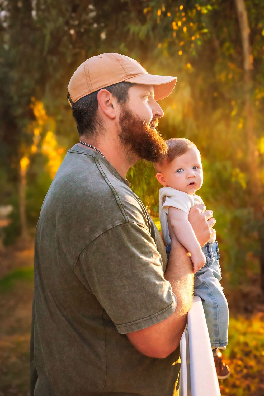 Golden light fall family photoshoot highlighting connection and warmth in Clovis, CA.