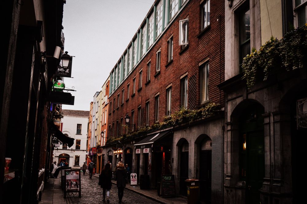 Cobblestone street, Dublin, Ireland.