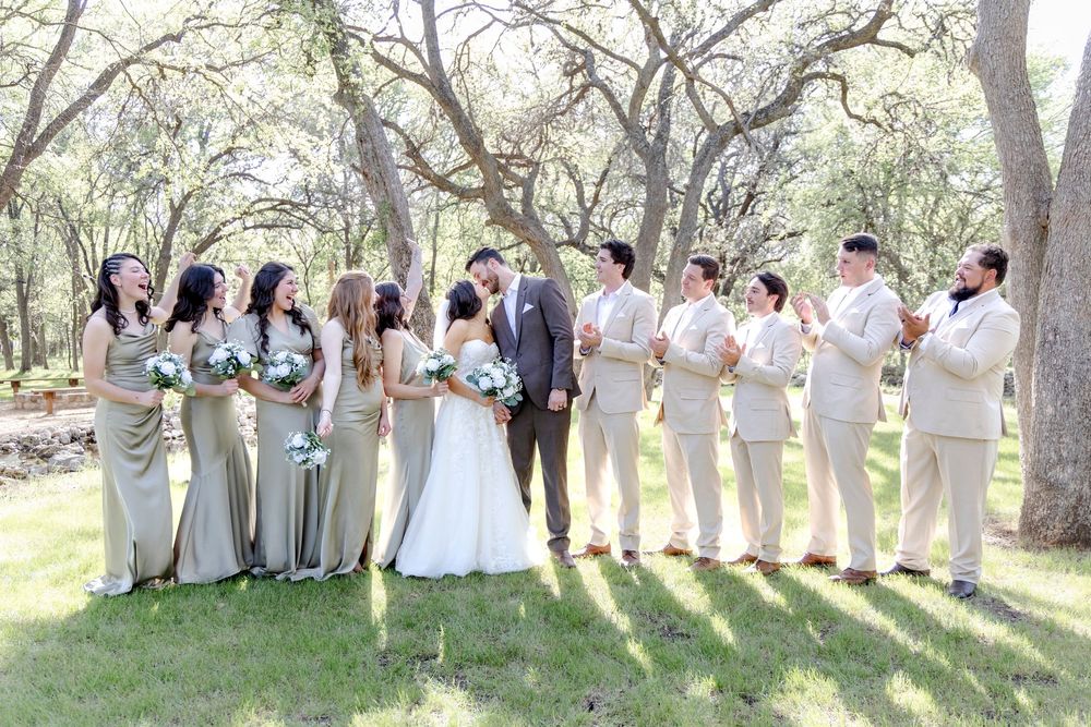 Austin wedding wedding party portraits with natural guided posing for relaxed elegance
