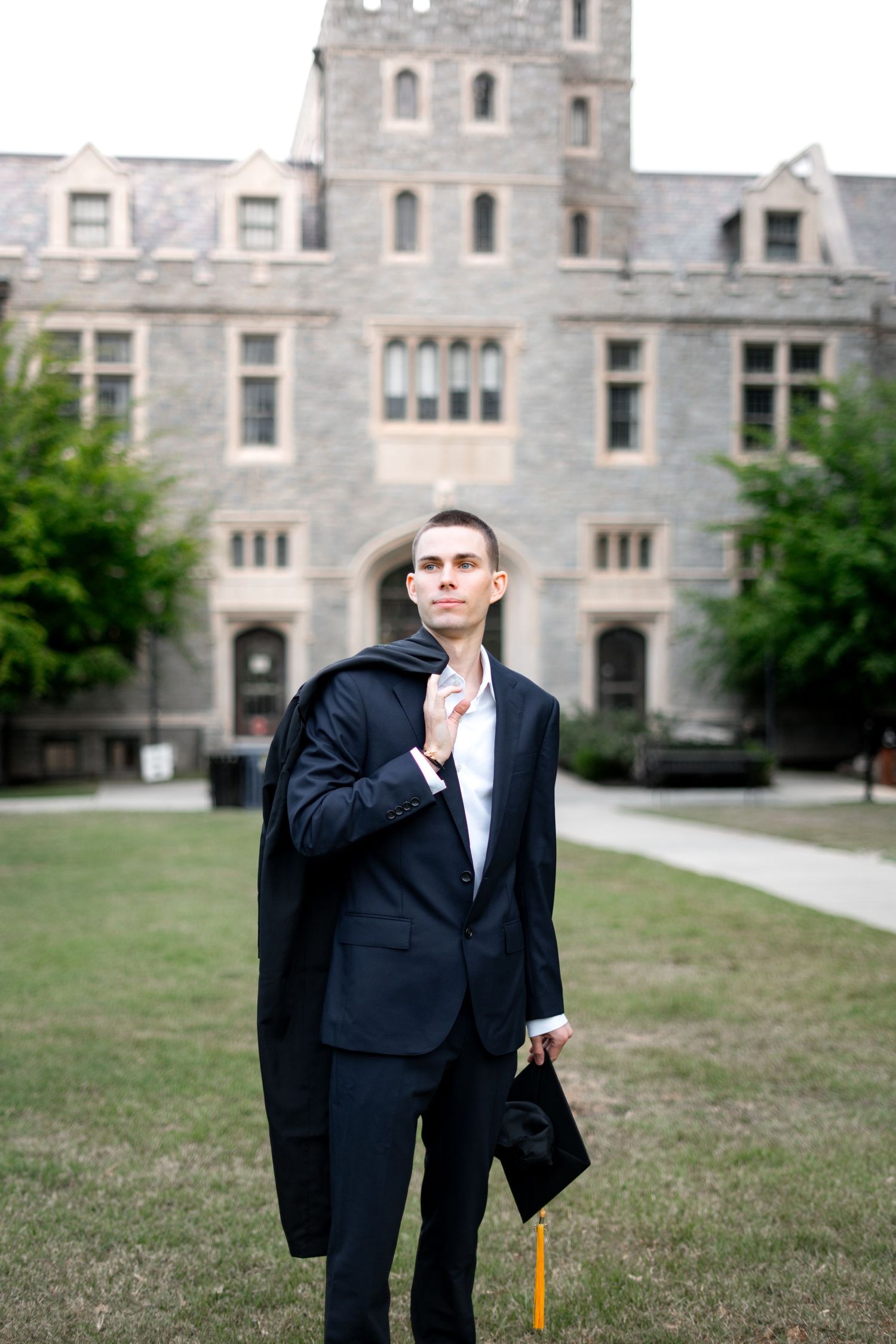 Oglethorpe university graduation photos in the morning in front of the OU library by Atlanta graduation photographer
