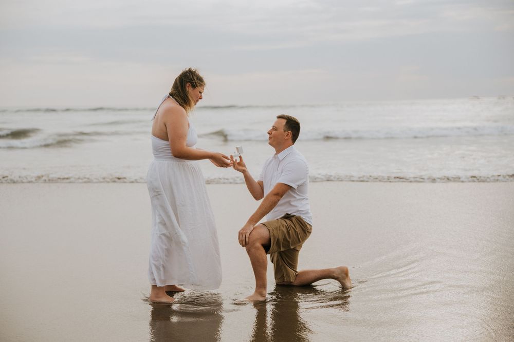 Surprise proposal photography at Petitenget Beach.