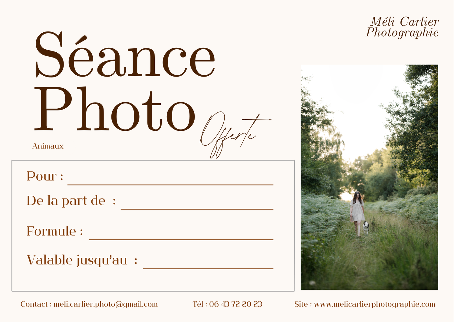 Carte cadeau pour offrir une séance photo animaux