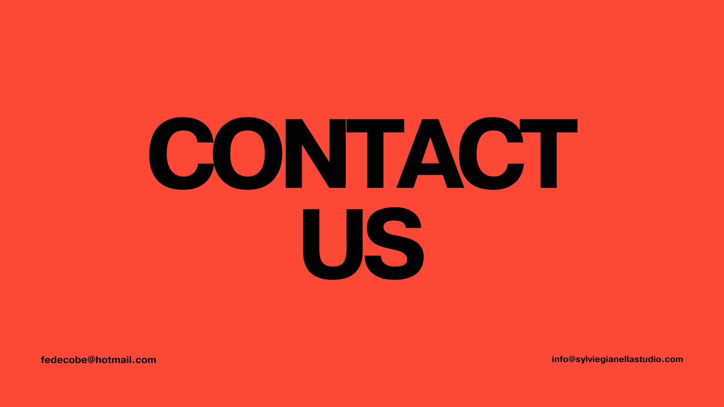 Bold black 'Contact Us' text on a vibrant red background with email addresses, ideal for a business contact page.