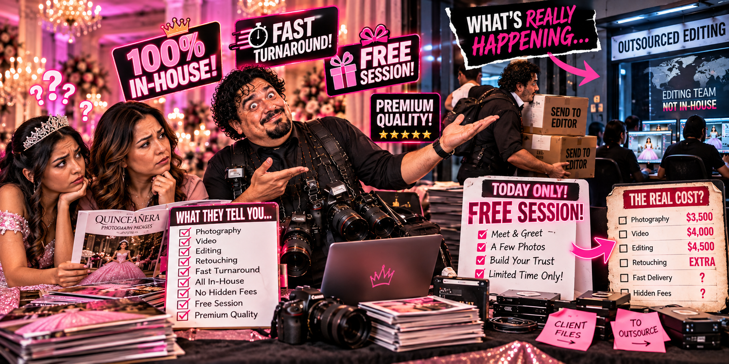 Dallas quinceañera photography and video editing by Fotolilly Photography with in-house retouching for quince families across DFW Texas!!