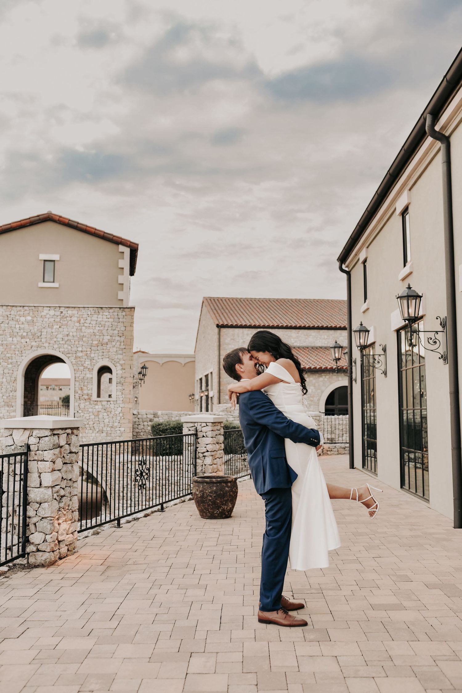 Romantic couple photographed in golden sunset light