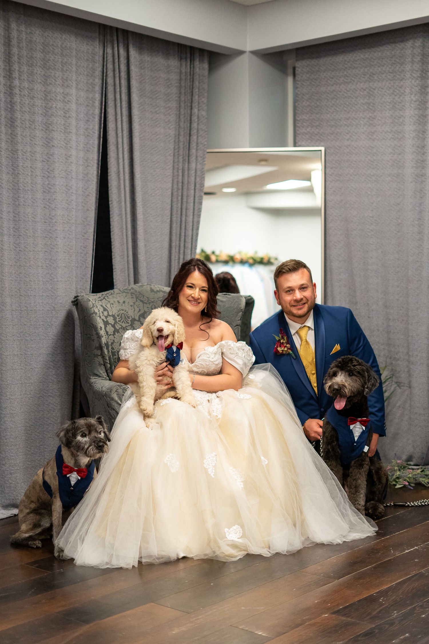 Channel Side Club in Palm Coast Florida. Wedding photography of Bride and groom with their pets.