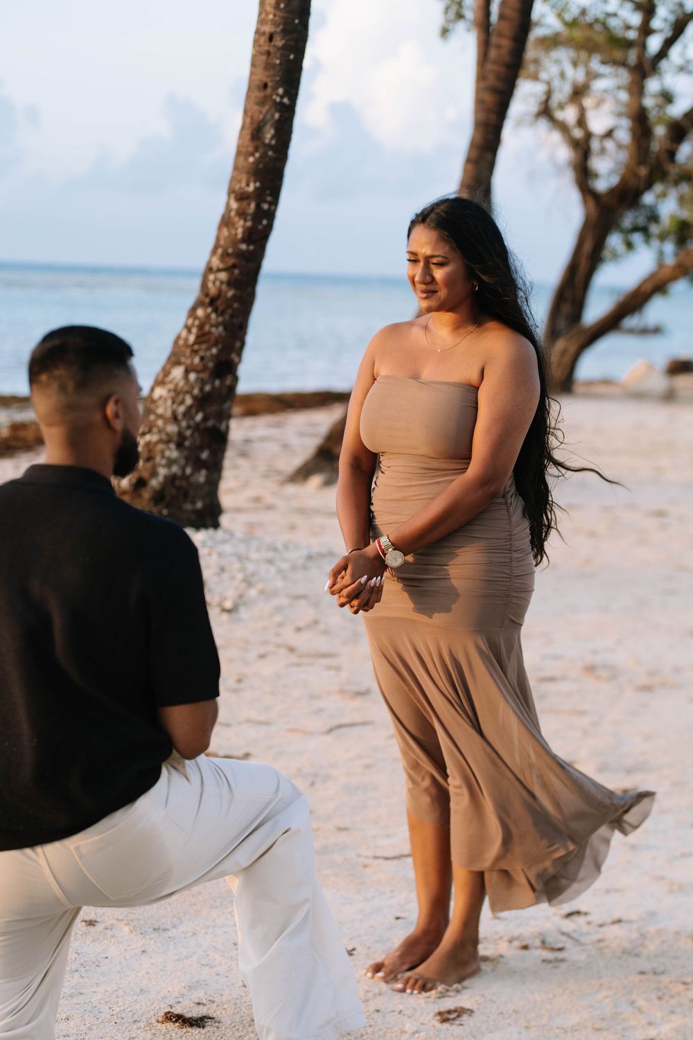 Engagement photoshoot in Cap Cana with refined backdrop and soft tones. Romantic, stylish images with a luxury Caribbean feel.