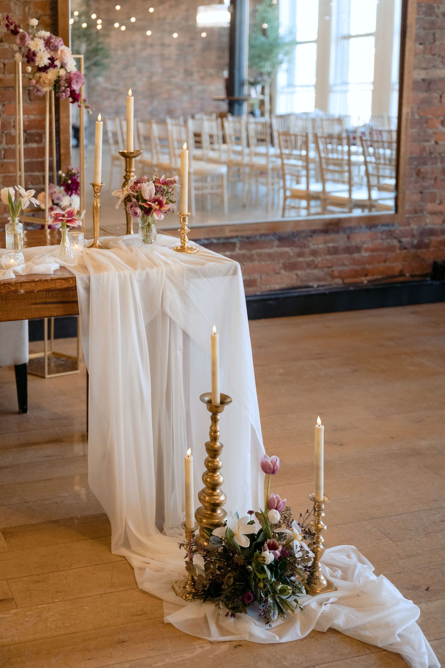 Beautiful candlelit sweetheart table at Loft 214 in Stillwater, MN.