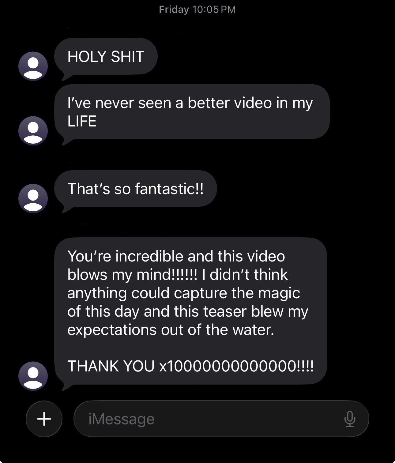 Five-star Google review for a wedding photo and video package, with photos of a couple embracing in a scenic outdoor landscape.