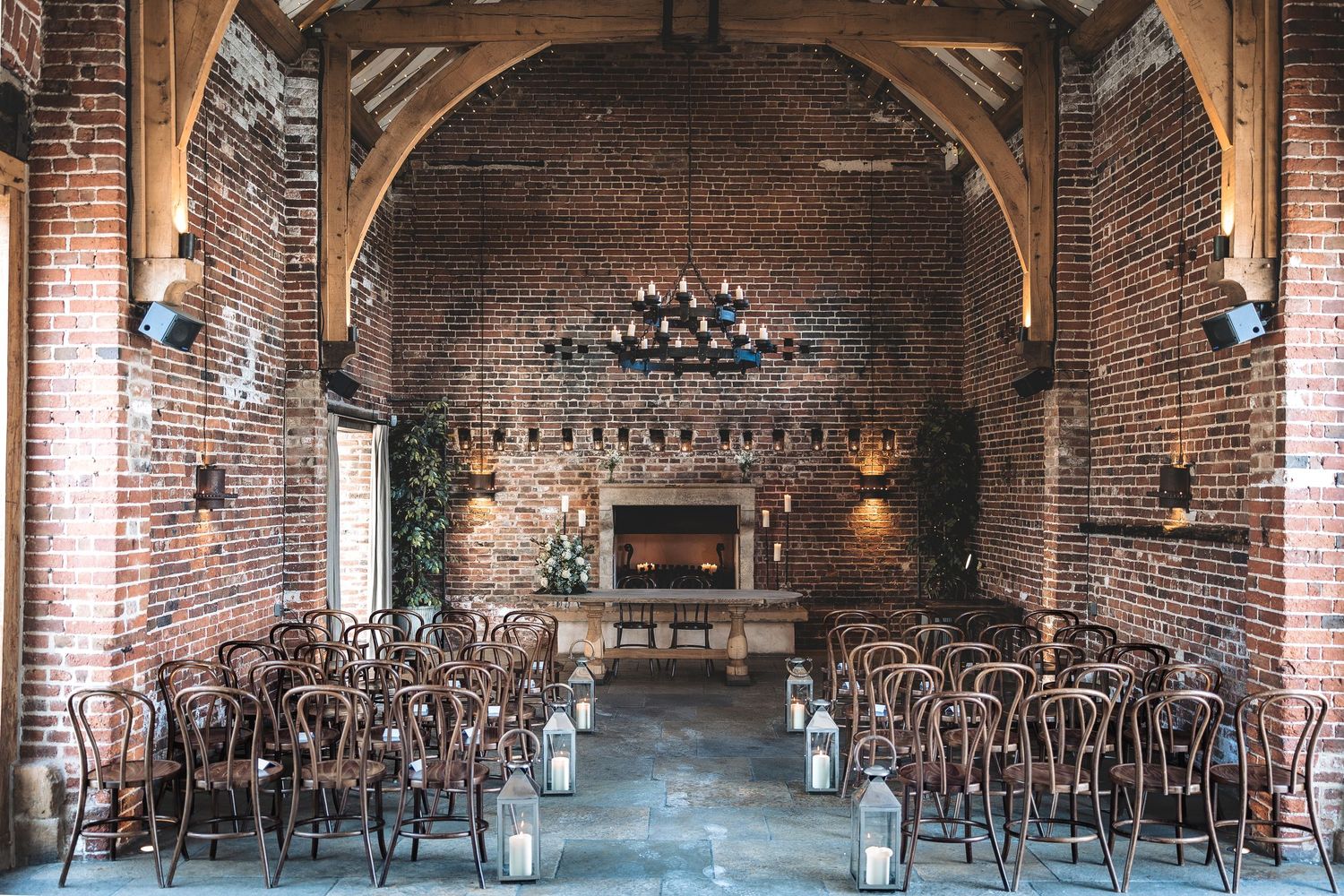 Wedding ceremony room inside Hazel Gap Barn Nottinghamshire