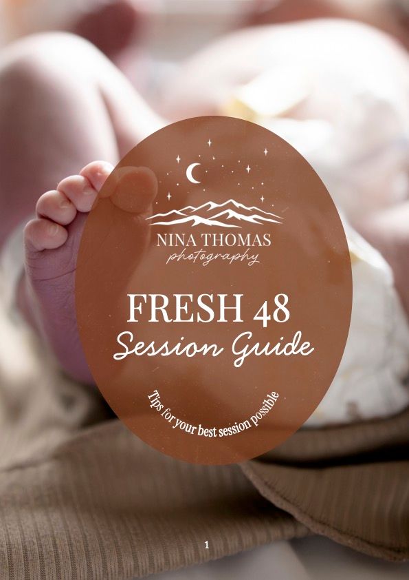 Nina Thomas Photography Fresh 48 Session Guide cover featuring a close-up of a newborn baby's tiny feet and toes.