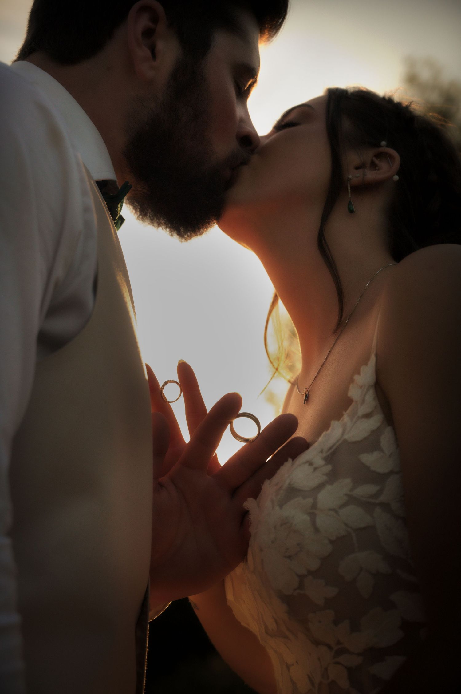Bride and groom portrait during golden hour in Spokane Washington.