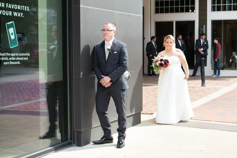 Bride comes from behind groom for first look