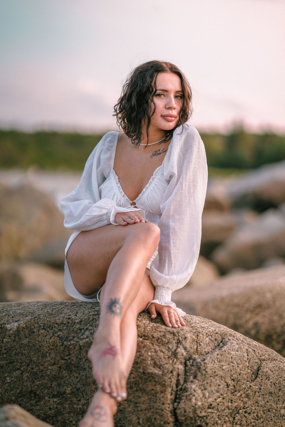 Portrait along the rocky side of the beach.