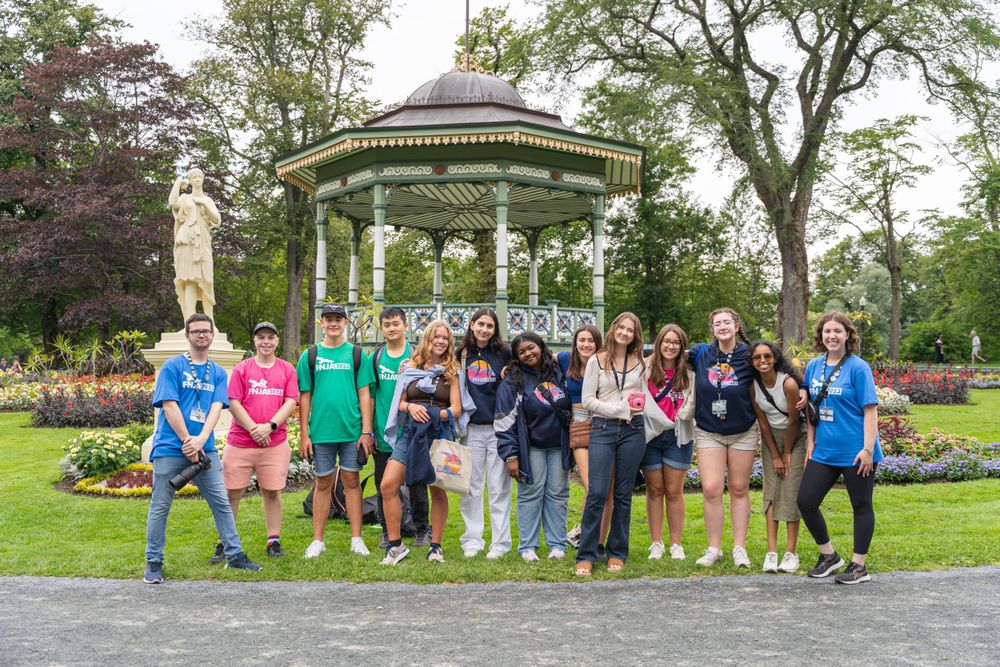 Students playing scavenger hunt in the Halifax Public Garden.