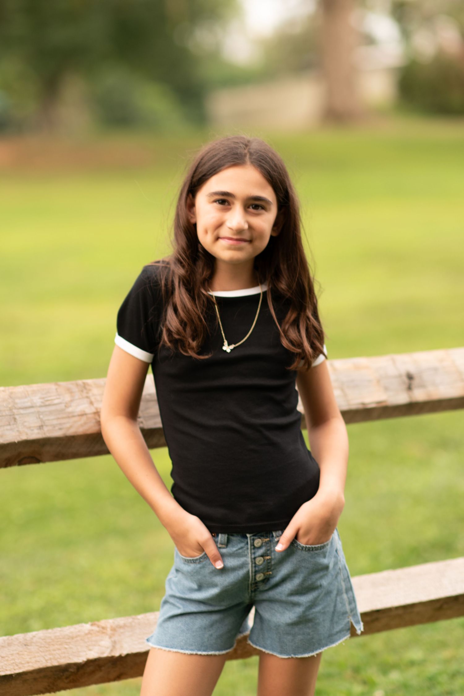 A series of progressive photos showing someone sitting on a wooden fence in a grassy field on a sunny day.