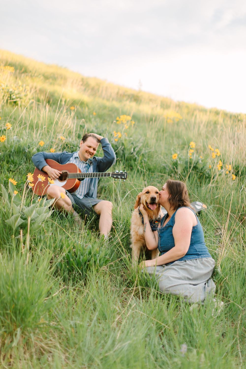 Becky Green Photography about me,  couple playing guitar with dog