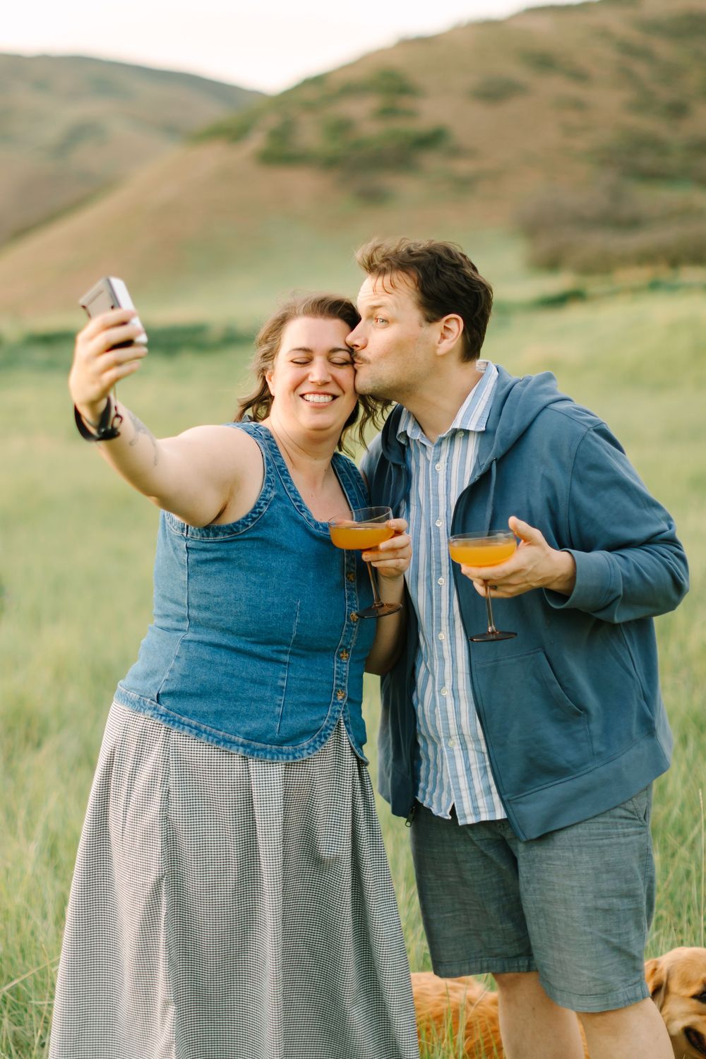 Becky Green Photography about me,  couple having a drink in the mountains with dog and polaroid
