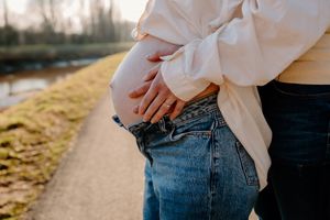 Artistic cropped shots focusing on casual denim and white clothing details.