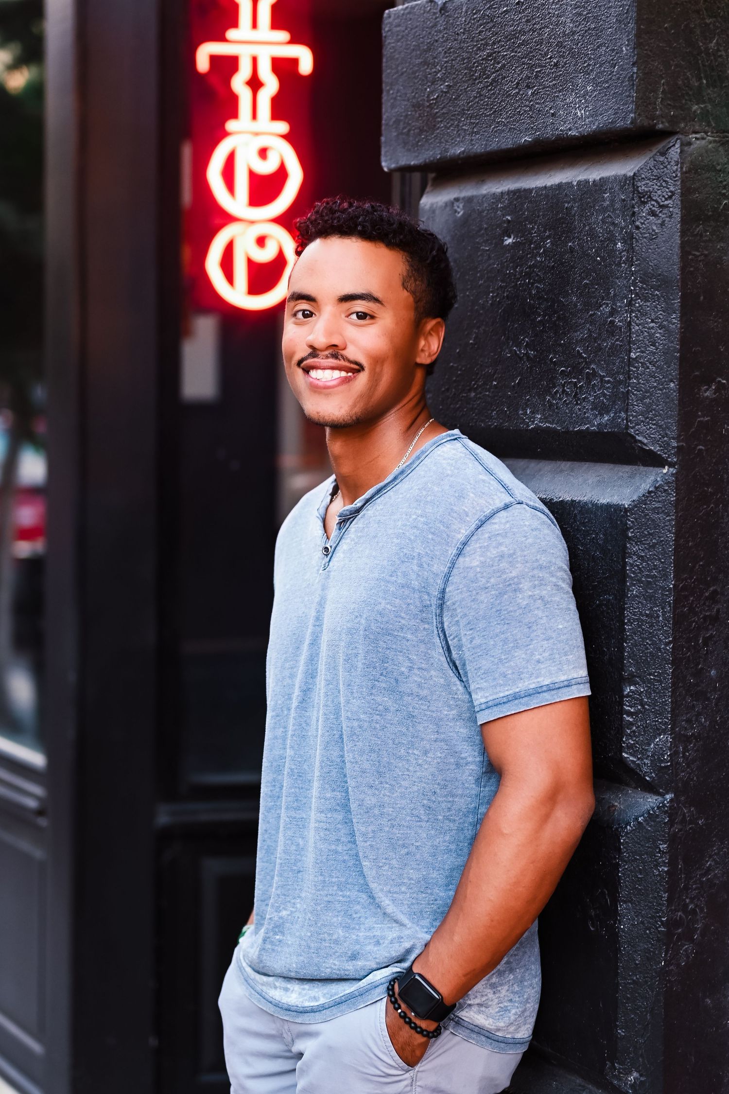 Young man posing in Lafayette, Indiana.