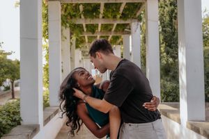 Intimate love story photos at Teatre Grec amphitheater