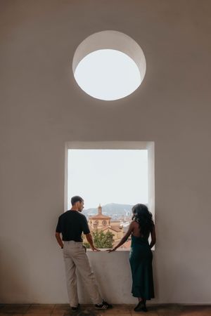 Couples photoshoot in the historic Teatre Grec Barcelona