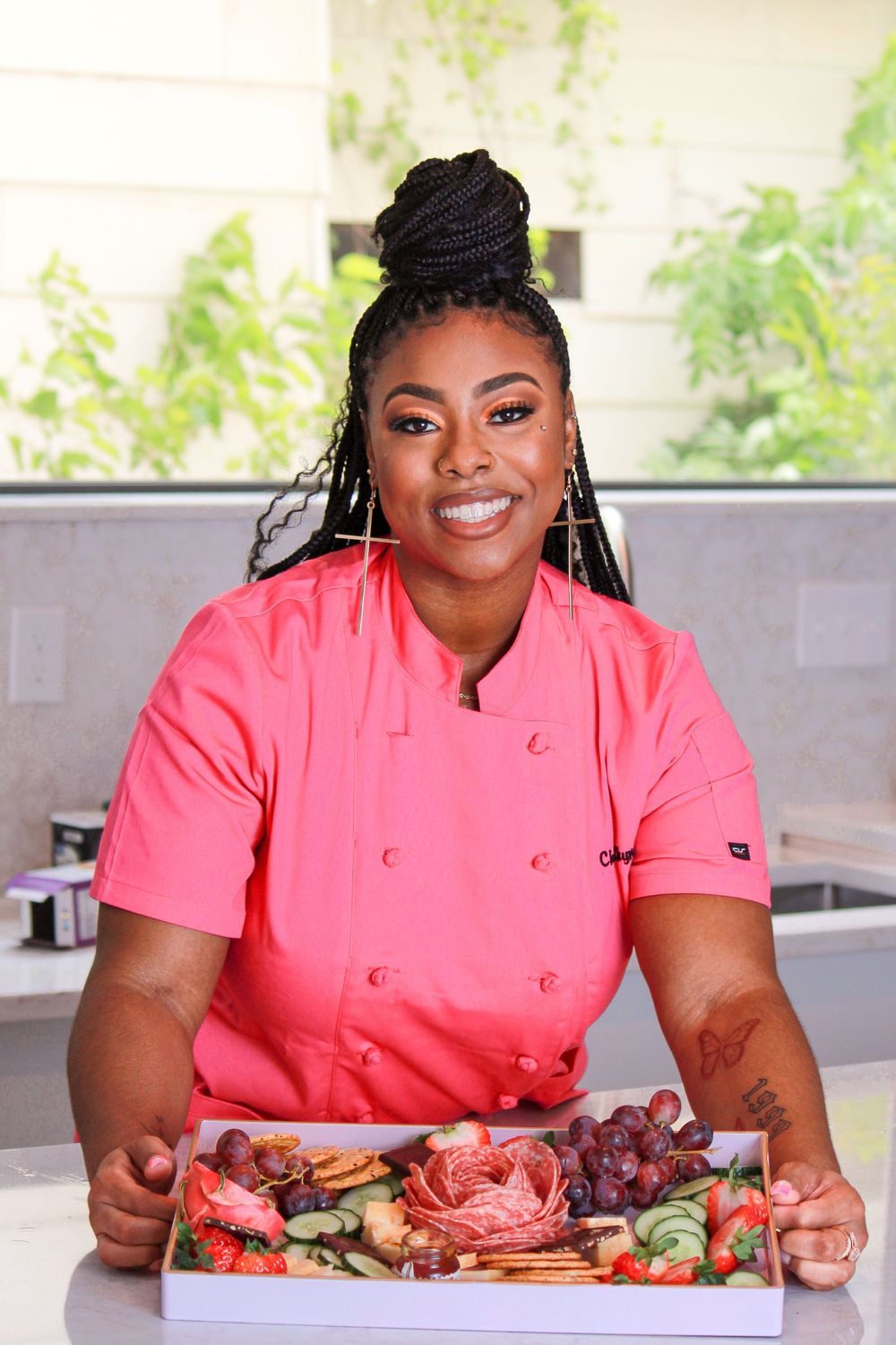 Oklahoma brand photography for creatives and entrepreneurs. Black Woman Chef in Pink Chef Jacket.
