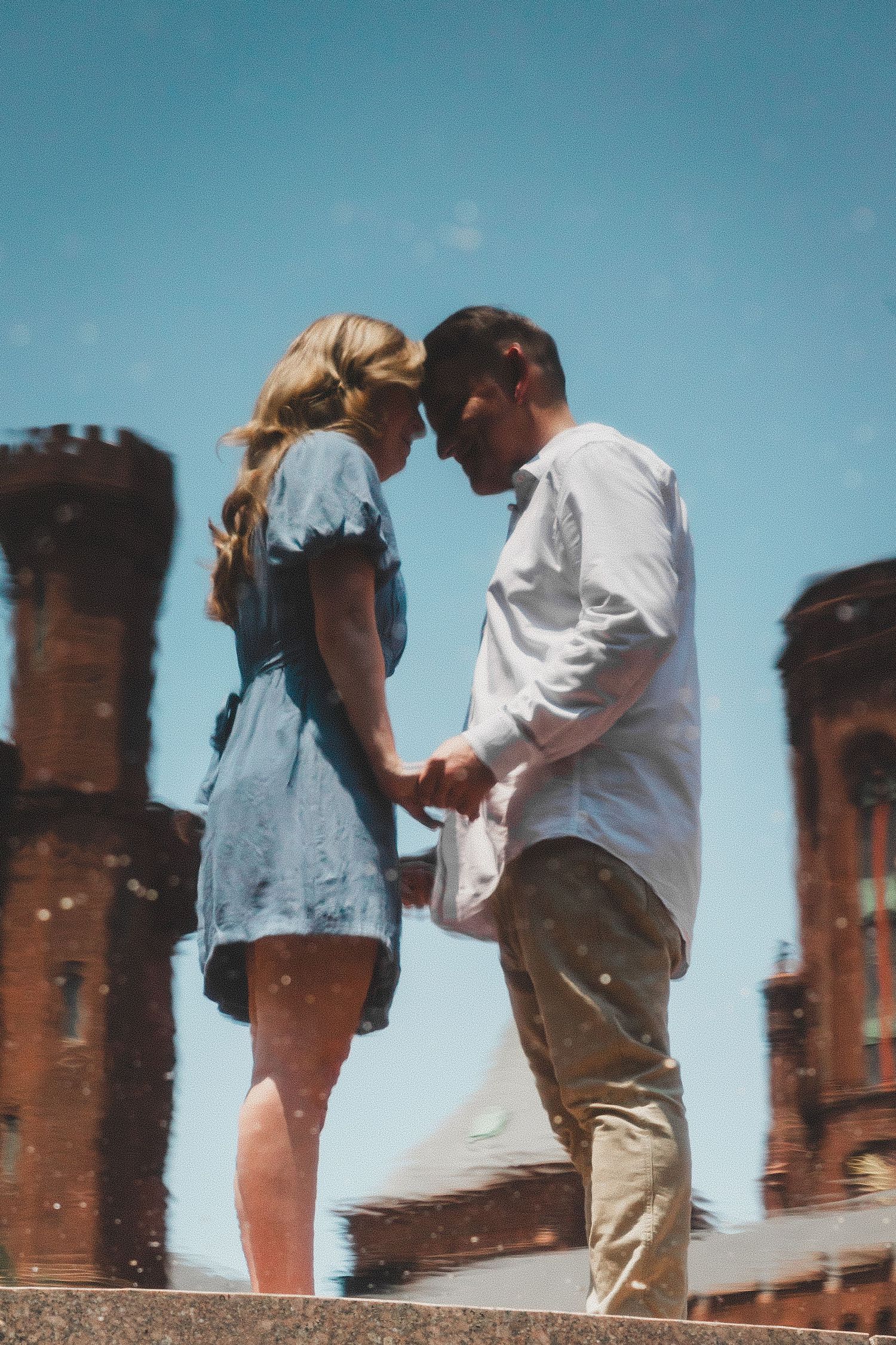 Engagement photo taken at the Moon Gate Garden within Enid Haupt Garden in Washington DC