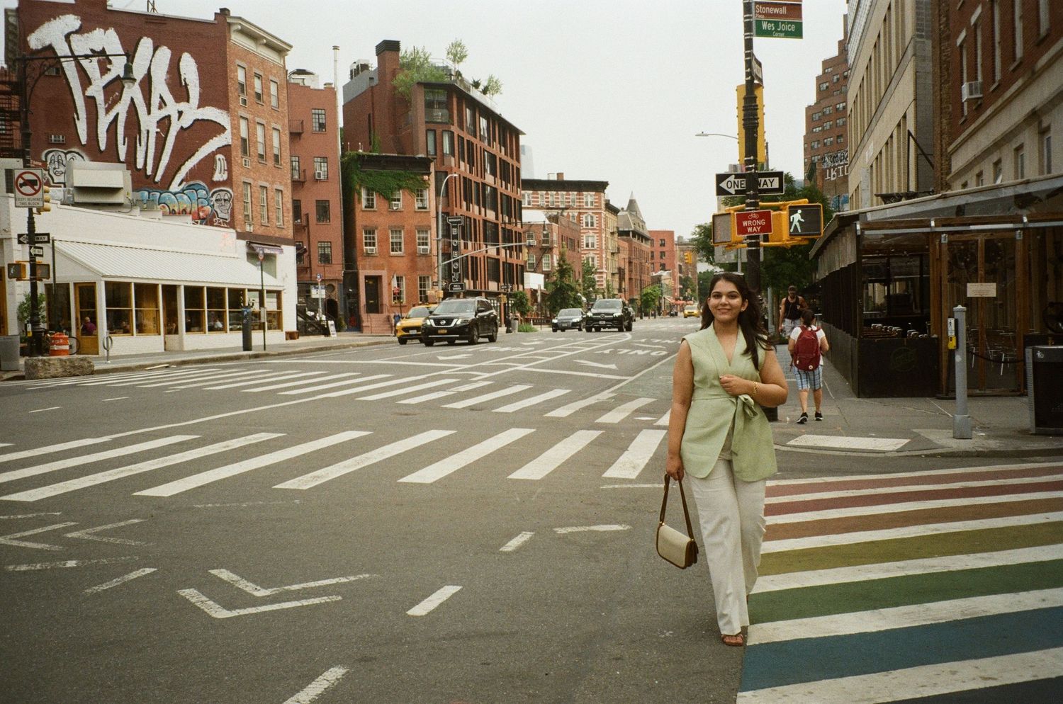 cinematic lifestyle photography on 35mm film with travel-inspired, romantic atmosphere in Manhattan